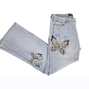 Angels Y2k Embroidered Butterfly Flare Jeans Size 17